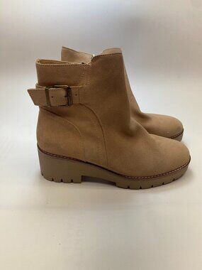 Blondo Womens Darleen Ankle Boots Beige Suede Block Heel Zip Up Size 10M